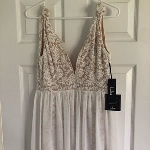 long elegant white lace dress